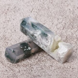 Justinstones Large Moss Agate Crystal Tower Healing Crystal Wand for Spiritual Use Hexagonal Point Reiki Chakra Gemstone Home Decor