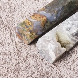 Justinstones Large Moss Agate Crystal Tower Healing Crystal Wand for Spiritual Use Hexagonal Point Reiki Chakra Gemstone Home Decor