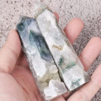 Justinstones Large Moss Agate Crystal Tower Healing Crystal Wand for Spiritual Use Hexagonal Point Reiki Chakra Gemstone Home Decor