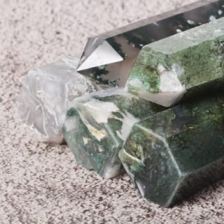 Justinstones Large Moss Agate Crystal Tower Healing Crystal Wand for Spiritual Use Hexagonal Point Reiki Chakra Gemstone Home Decor