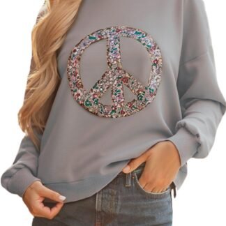 KevaMolly Womens Floral Peace Symbol Drop Shoulder Sweatshirt Oversize Crewneck Casual Pullover (Runs Large, Size Down)