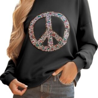 KevaMolly Womens Floral Peace Symbol Drop Shoulder Sweatshirt Oversize Crewneck Casual Pullover (Runs Large, Size Down)