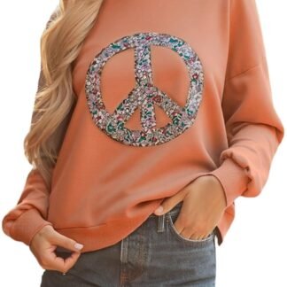 KevaMolly Womens Floral Peace Symbol Drop Shoulder Sweatshirt Oversize Crewneck Casual Pullover (Runs Large, Size Down)