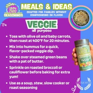 Kid’s Menu: Veggie - All Purpose Gourmet Seasoning | Hand Made Spice Blend | All Natural | Not Spicy | No MSG | Lower Sodium | Non GMO | Fun, Savory, Mild Flavor Seasoning |...