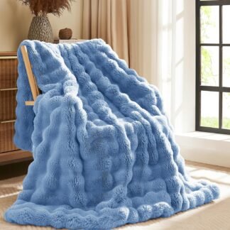 L'AGRATY Faux Fur Throw Blanket: 50" x 60" Luxury Soft Fluffy Rabbit Fur Blankets Twin for Couch Bed Sofa - Cozy Plush Bubble Blankets for Winter: Flannel Fleece Decorative...