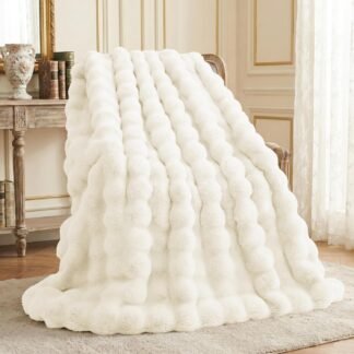 L'AGRATY Faux Fur Throw Blanket: 50" x 60" Luxury Soft Fluffy Thick Rabbit Fur Blankets for Couch Bed Sofa - Cozy Plush Bubble Blankets for Winter: Warm Flannel Fleece...