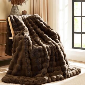 L'AGRATY Faux Rabbit Fur Blanket: 50" x 60" Luxury Soft Fluffy Thick Fur Throw Blanket for Couch Bed Sofa - Cozy Plush Bubble Blankets for Winter: Warm Flannel Fleece Decorative...