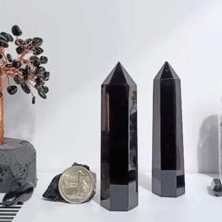 LAIDANLA Obsidian Healing Crystals Wands 3.5-4" Polishing Natural Reiki Energy Wand Stone Hexagonal Point Large Crystal Gemstones for Meditation Therapy Crystal Grid Decoration...