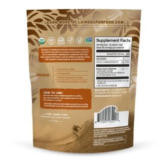 Laird Superfood Organic Reishi Mushroom Powder for Immune Support and Stress Relief, 3.17 oz. Bag, Pack of 1