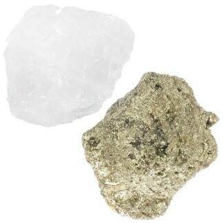 Large Raw Pyrite Cluster Rough Crystal with Clear Quartz, Natural Pyrite Cluster Crystal and Healing Stones for Tumbling, Decoration, Polishing, Wire Wrapping, Wicca & Reiki 2PCS
