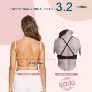 Low Back Bras-Seamless Deep-V Plunge Invisible Backless Bra-Underwire Lightly Lined Halter Multiway Low Cut Bra