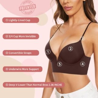 Low Back Bras-Seamless Deep-V Plunge Invisible Backless Bra-Underwire Lightly Lined Halter Multiway Low Cut Bra