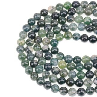 LPBeads 100PCS 8mm Natural Moss Agate Beads Gemstone Round Loose Beads for Jewelry Making with Crystal Stretch Cord