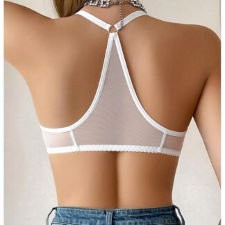 MakeMeChic Lace Bralettes for Women Sexy Bras Sheer Deep V Front Closure Bra