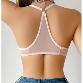 MakeMeChic Lace Bralettes for Women Sexy Bras Sheer Deep V Front Closure Bra