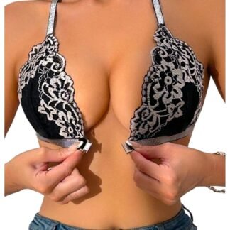 MakeMeChic Lace Bralettes for Women Sexy Bras Sheer Deep V Front Closure Bra