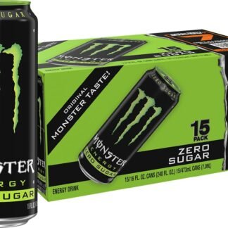 Monster Energy Zero Sugar, Green, Original, Low Calorie Energy Drink, 16 Ounce (Pack of 15)