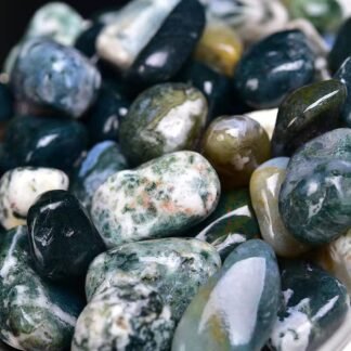 Moss Agate Healing Crystal Stones, 1.25-2.0" Large Reiki Healing Gemstones Natural Tumbled Polished Stones for Energy Witchcraft Therapy Meditation