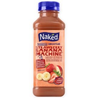 Naked Boosted Smoothie Strawberry Banana Machine, 15.2 fl oz Bottle - Real Fruit Juice Smoothie with Fiber, Excellent Source of Vitamin C and Vitamin E for Immune Support