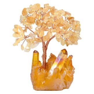 Natural Citrine Crystal Tree of Life,Quartz Cluster Yellow Titanium Base, Positive Energy Feng Shui Bonsai Money Tree Office Desk Home Decor for Wealth and Luck