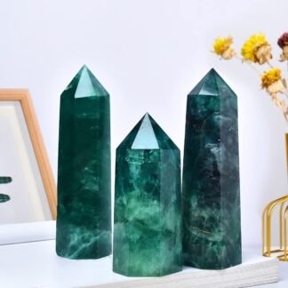Natural Green Fluorite Obelisk Tower Large Healing Crystal Wand 6 Faceted Point Reiki Chakra Meditation Therapy 1.5-2.0 LBS
