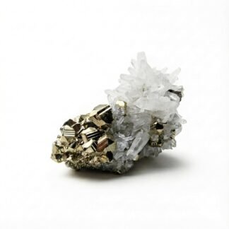Natural Pyrite Crystals with Clear Quartz Crystal from Peru - Authentic Specimen Formed by Clusters & Druses of White Quartz and Pyrite Stone | for Collection, Decoration or...