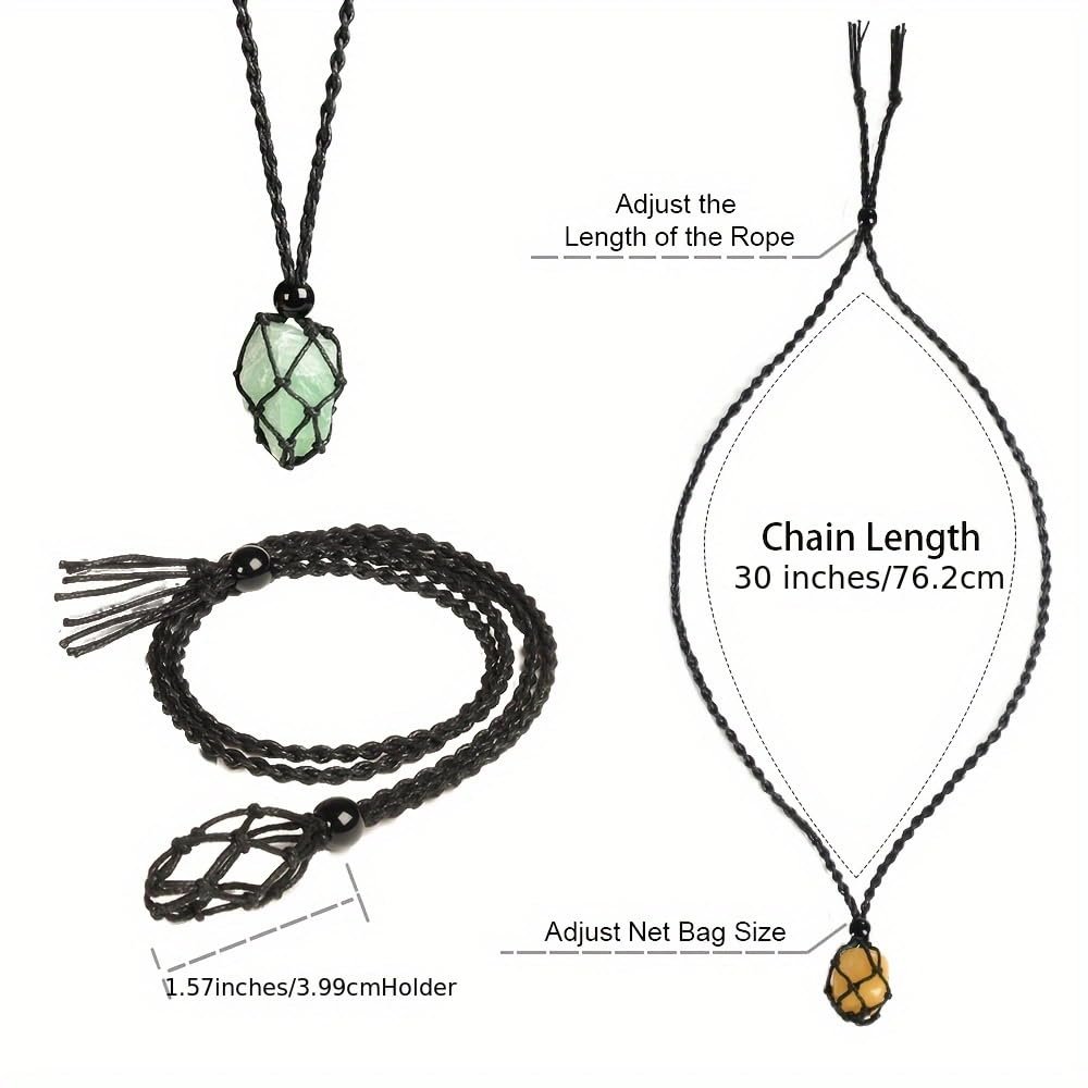 Natural unprocessed crystal raw stone hand woven rope adjustable necklace pendant for both men and women - lunas-mystic-emporium.com Natural unprocessed crystal raw stone hand woven rope adjustable necklace pendant for both men and women