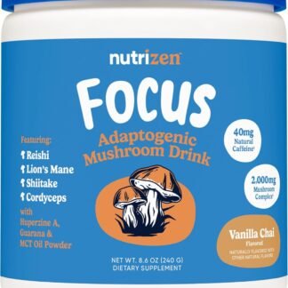 Nutricost Nutrizen AM Focus Adaptogenic Mushroom Drink (Cafe Latte Flavored) 30 Servings - Includes Reishi, Lion's Mane, Shiitake, Cordyceps