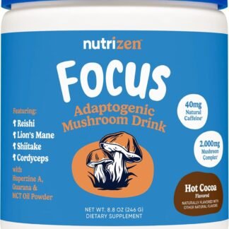 Nutricost Nutrizen AM Focus Adaptogenic Mushroom Drink (Hot Cocoa Flavored) 30 Servings - Includes Reishi, Lion's Mane, Shiitake, Cordyceps