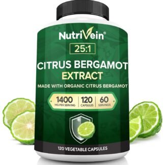 Nutrivein Premium Citrus Bergamot Supplement 1400mg 25:1 Bergamia Extract - 60 Day Supply (120 Capsules): Powerful Italian Citrus Bergamot 1400 mg+ High Concentration - Heart...