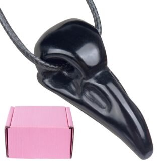 Obsidian Crystal Raven Skull Statue Mystical Gothic Decor,1.9 Inch Natural Gemstone Crow Skull Figurine for Home Faux Bird Bone Jewelry Necklace Decor,Witchy Gift for Men and Women