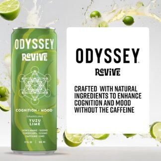 Odyssey Revive Sparkling Drink – Caffeine Free Electrolyte Water with Lion’s Mane Cordyceps L-Theanine and Vitamin C – Instant Hydration for Wellness – 12 Pack Yuzu Lime Flavor,...