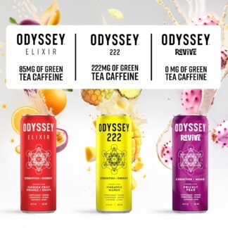 Odyssey Revive Sparkling Drink – Caffeine Free Electrolyte Water with Lion’s Mane Cordyceps L-Theanine and Vitamin C – Instant Hydration for Wellness – 12 Pack Yuzu Lime Flavor,...
