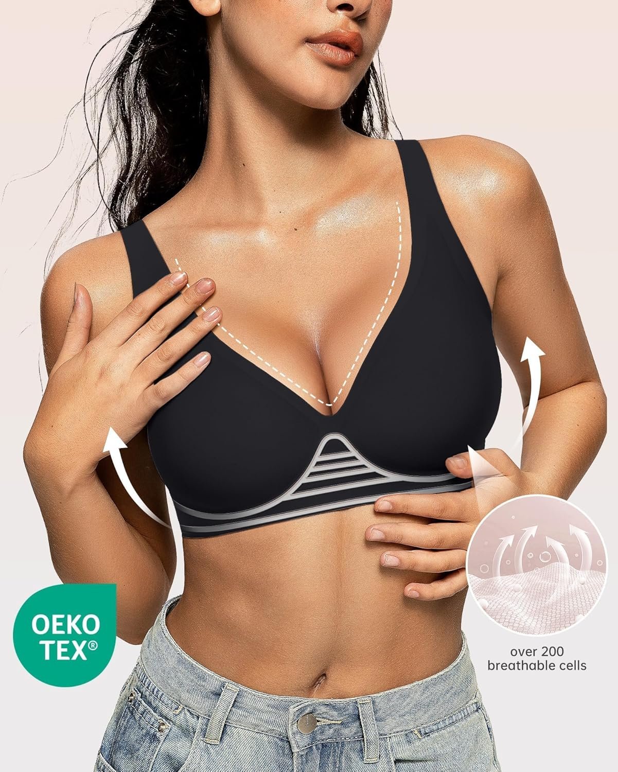 OEAK Womens Deep V Bras Wireless Comfortable Bra Supportive No Underwire Bras Tshirt Push Up Bralettes Plunge Seamless Bra - lunas-mystic-emporium.com OEAK Womens Deep V Bras Wireless Comfortable Bra Supportive No Underwire Bras Tshirt Push Up Bralettes Plunge Seamless Bra