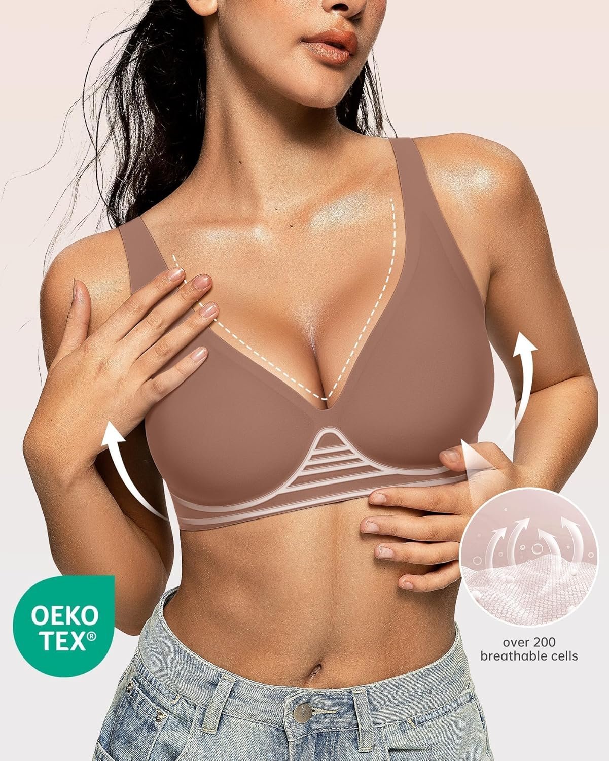 OEAK Womens Deep V Bras Wireless Comfortable Bra Supportive No Underwire Bras Tshirt Push Up Bralettes Plunge Seamless Bra - lunas-mystic-emporium.com OEAK Womens Deep V Bras Wireless Comfortable Bra Supportive No Underwire Bras Tshirt Push Up Bralettes Plunge Seamless Bra