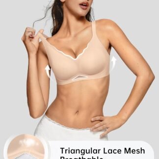 OEAK Womens Wireless Bras Scalloped Push Up Bralettes No Underwire Supportive Tshirt Bra Seamless Comfortable Everyday Bras