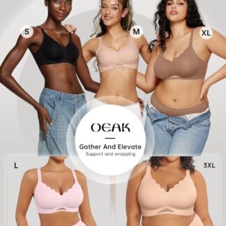 OEAK Womens Wireless Bras Scalloped Push Up Bralettes No Underwire Supportive Tshirt Bra Seamless Comfortable Everyday Bras