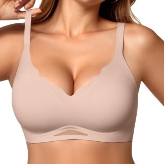 OEAK Womens Wireless Bras Scalloped Push Up Bralettes No Underwire Supportive Tshirt Bra Seamless Comfortable Everyday Bras