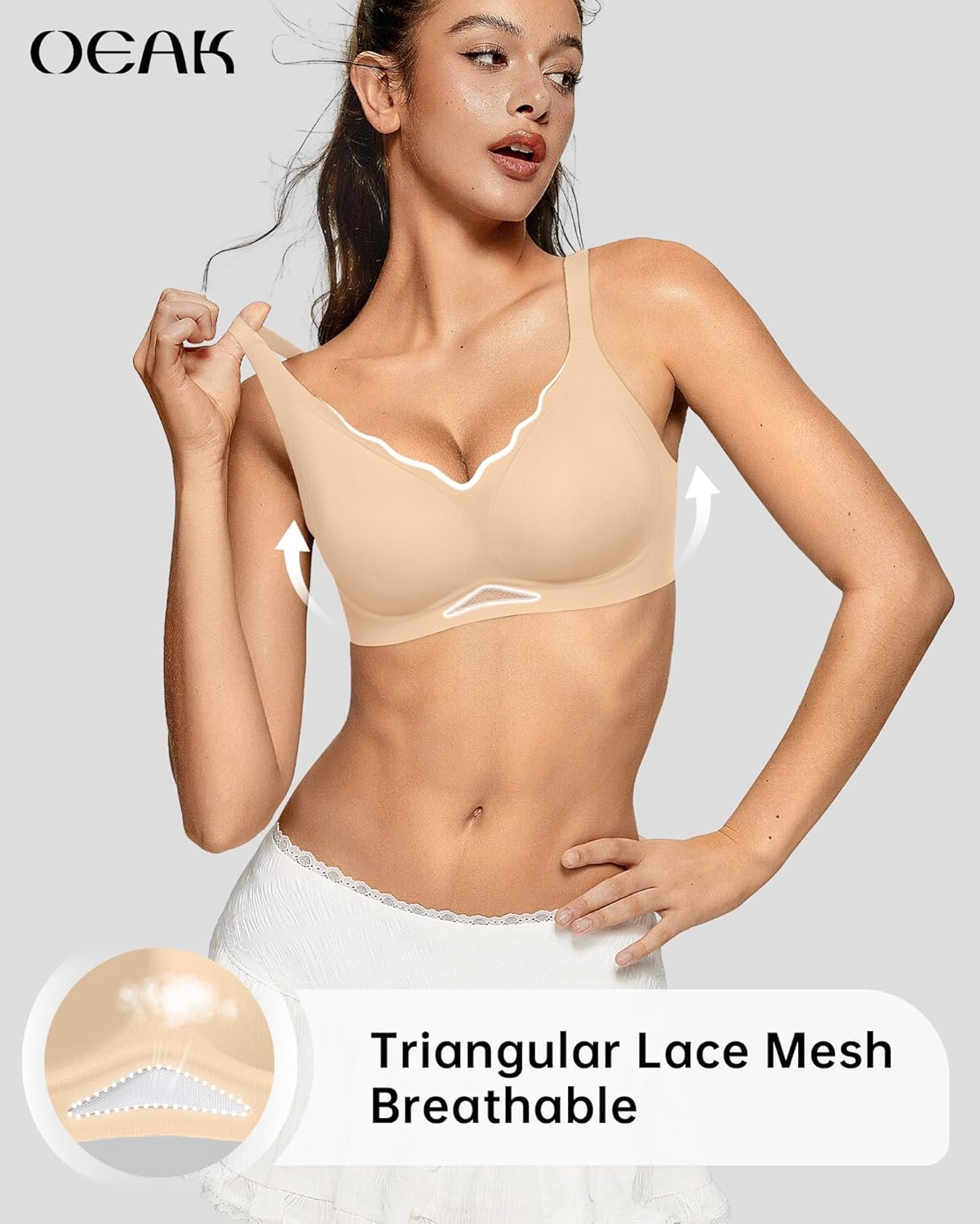 OEAK Womens Wireless Bras Scalloped Push Up Bralettes No Underwire Supportive Tshirt Bra Seamless Comfortable Everyday Bras - lunas-mystic-emporium.com OEAK Womens Wireless Bras Scalloped Push Up Bralettes No Underwire Supportive Tshirt Bra Seamless Comfortable Everyday Bras