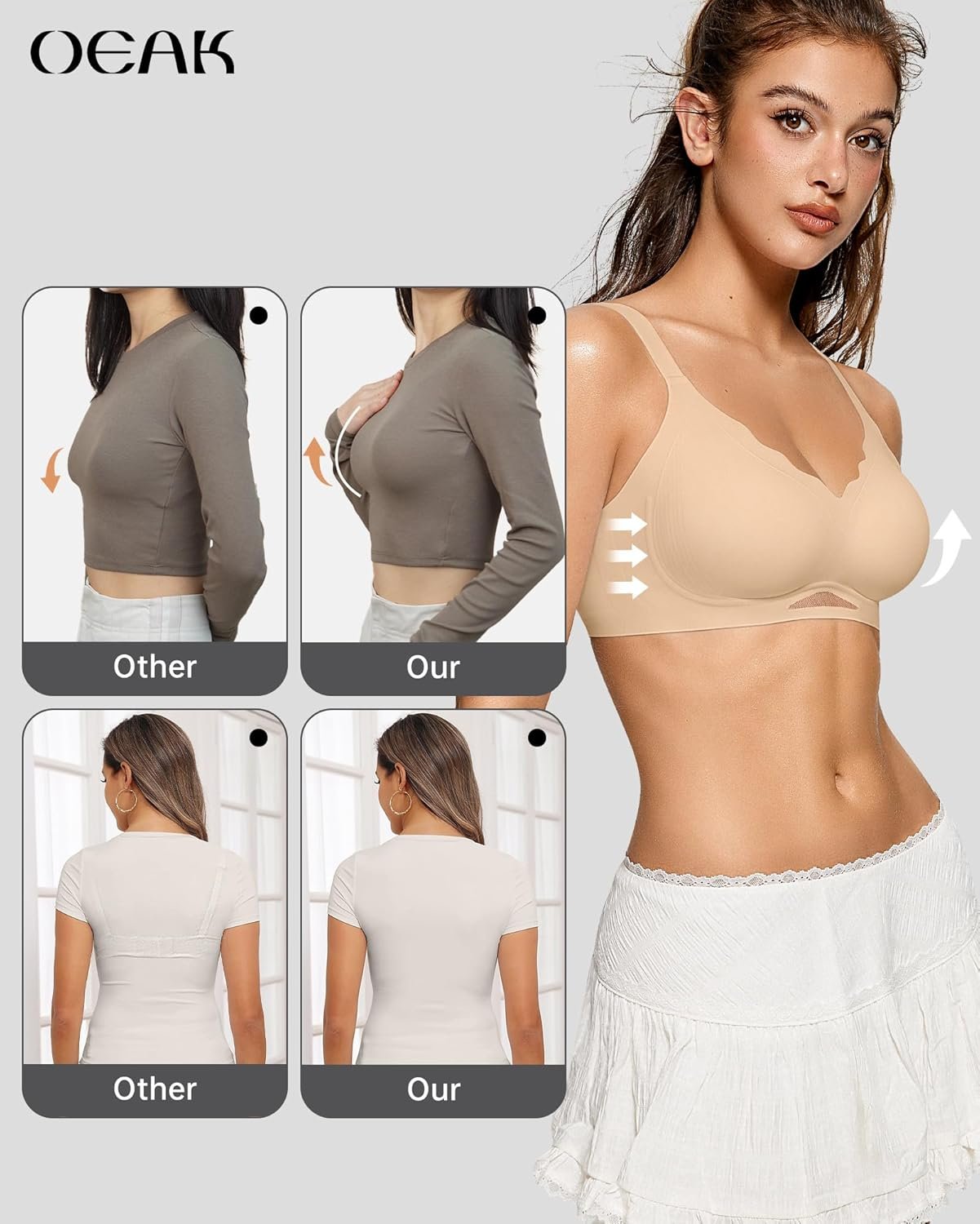 OEAK Womens Wireless Bras Scalloped Push Up Bralettes No Underwire Supportive Tshirt Bra Seamless Comfortable Everyday Bras - lunas-mystic-emporium.com OEAK Womens Wireless Bras Scalloped Push Up Bralettes No Underwire Supportive Tshirt Bra Seamless Comfortable Everyday Bras