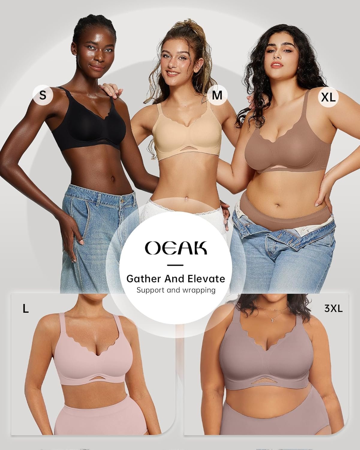 OEAK Womens Wireless Bras Scalloped Push Up Bralettes No Underwire Supportive Tshirt Bra Seamless Comfortable Everyday Bras - lunas-mystic-emporium.com OEAK Womens Wireless Bras Scalloped Push Up Bralettes No Underwire Supportive Tshirt Bra Seamless Comfortable Everyday Bras