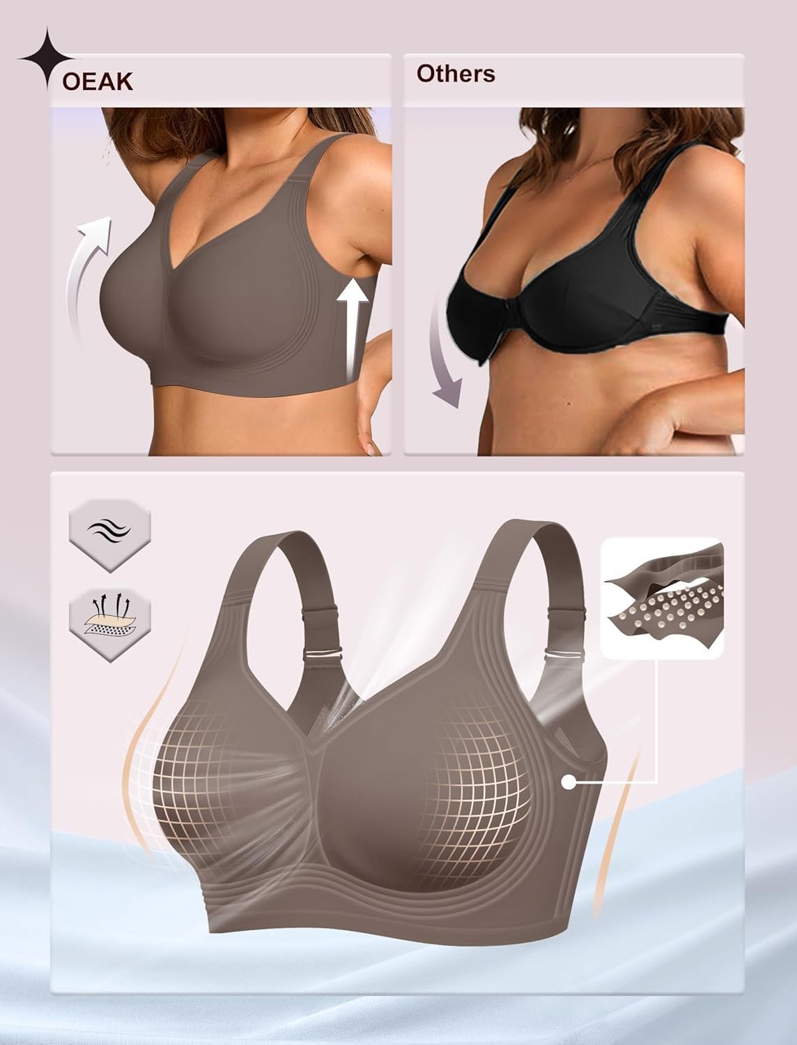 OEAK Womens Wireless Jelly Bra Plus Size Supportive Seamless Bras Full Coverage Push Up Comfortable No Underwire Tshirt Bras - lunas-mystic-emporium.com OEAK Womens Wireless Jelly Bra Plus Size Supportive Seamless Bras Full Coverage Push Up Comfortable No Underwire Tshirt Bras