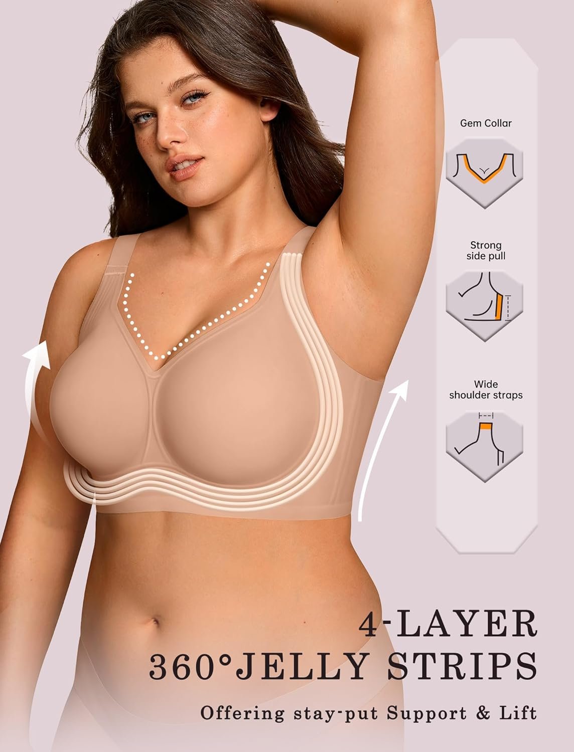 OEAK Womens Wireless Jelly Bra Plus Size Supportive Seamless Bras Full Coverage Push Up Comfortable No Underwire Tshirt Bras - lunas-mystic-emporium.com OEAK Womens Wireless Jelly Bra Plus Size Supportive Seamless Bras Full Coverage Push Up Comfortable No Underwire Tshirt Bras