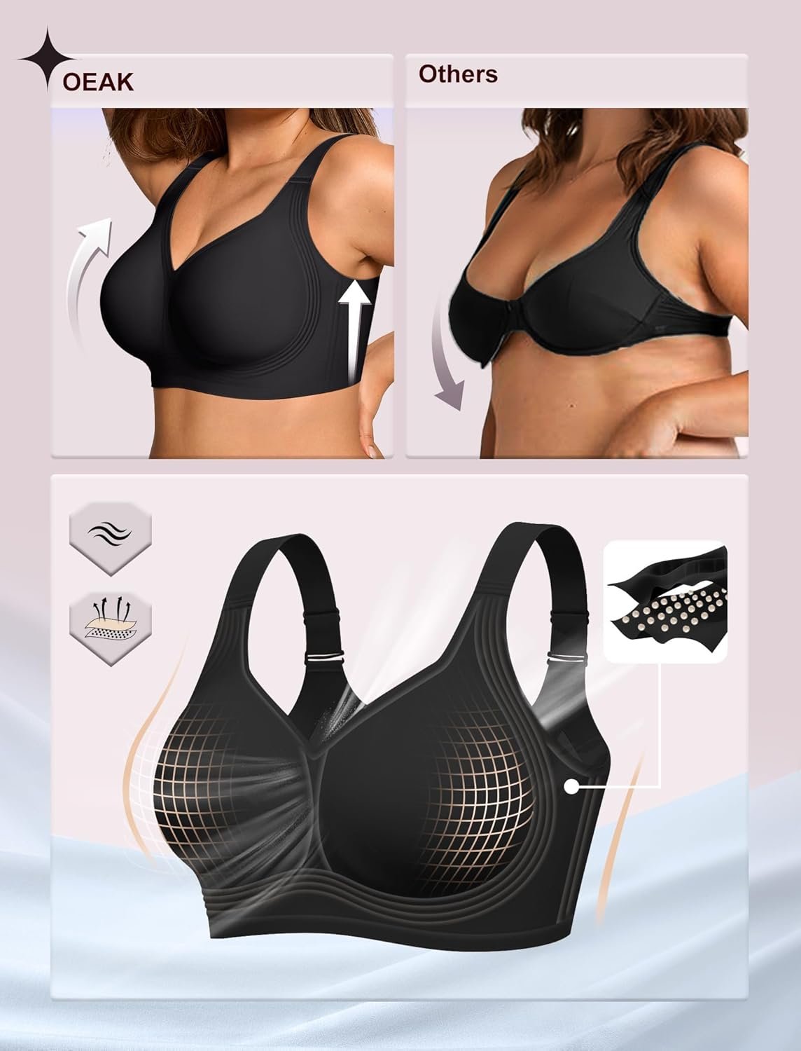 OEAK Womens Wireless Jelly Bra Plus Size Supportive Seamless Bras Full Coverage Push Up Comfortable No Underwire Tshirt Bras - lunas-mystic-emporium.com OEAK Womens Wireless Jelly Bra Plus Size Supportive Seamless Bras Full Coverage Push Up Comfortable No Underwire Tshirt Bras