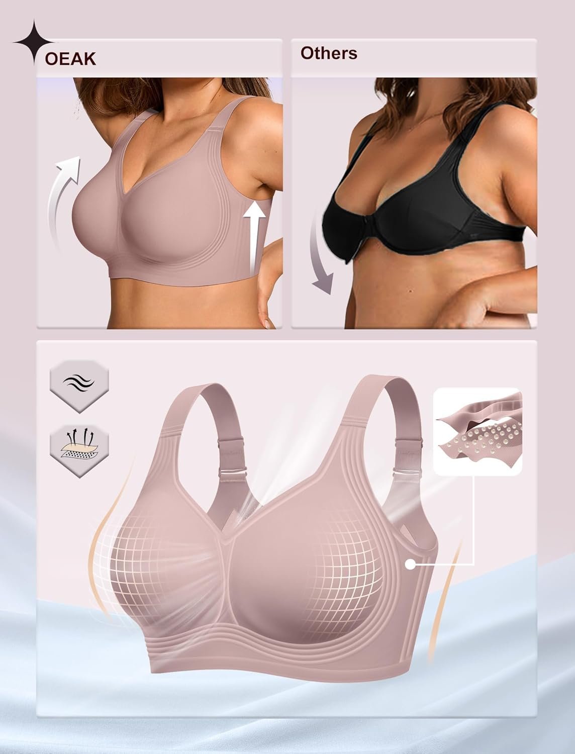 OEAK Womens Wireless Jelly Bra Plus Size Supportive Seamless Bras Full Coverage Push Up Comfortable No Underwire Tshirt Bras - lunas-mystic-emporium.com OEAK Womens Wireless Jelly Bra Plus Size Supportive Seamless Bras Full Coverage Push Up Comfortable No Underwire Tshirt Bras