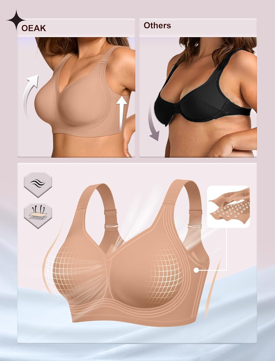 OEAK Womens Wireless Jelly Bra Plus Size Supportive Seamless Bras Full Coverage Push Up Comfortable No Underwire Tshirt Bras - lunas-mystic-emporium.com OEAK Womens Wireless Jelly Bra Plus Size Supportive Seamless Bras Full Coverage Push Up Comfortable No Underwire Tshirt Bras