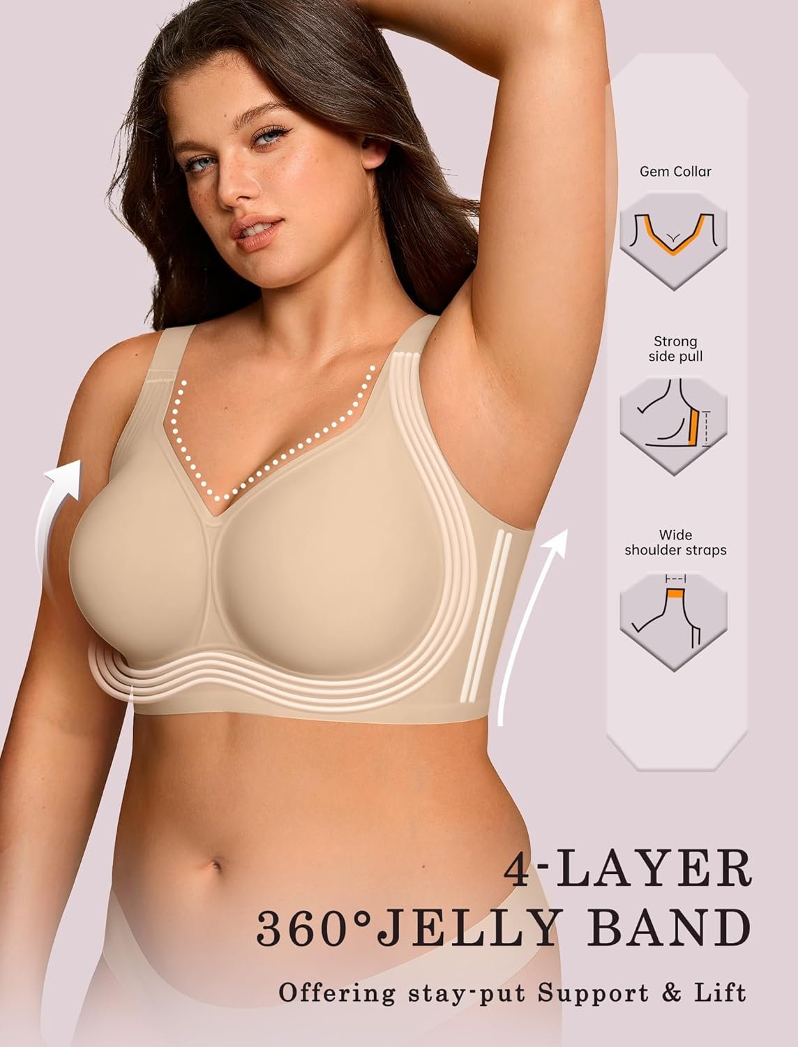 OEAK Womens Wireless Jelly Bra Plus Size Supportive Seamless Bras Full Coverage Push Up Comfortable No Underwire Tshirt Bras - lunas-mystic-emporium.com OEAK Womens Wireless Jelly Bra Plus Size Supportive Seamless Bras Full Coverage Push Up Comfortable No Underwire Tshirt Bras