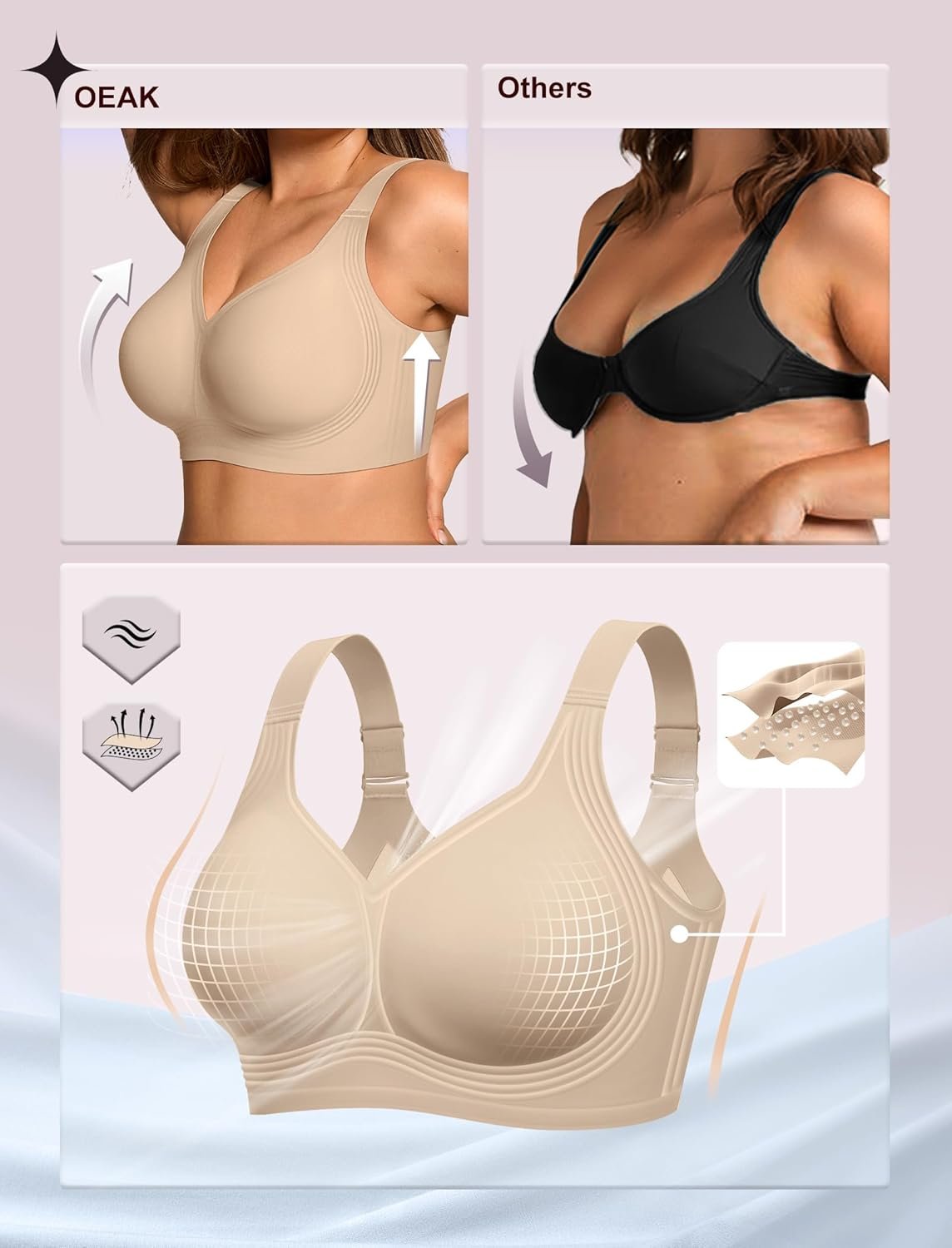 OEAK Womens Wireless Jelly Bra Plus Size Supportive Seamless Bras Full Coverage Push Up Comfortable No Underwire Tshirt Bras - lunas-mystic-emporium.com OEAK Womens Wireless Jelly Bra Plus Size Supportive Seamless Bras Full Coverage Push Up Comfortable No Underwire Tshirt Bras