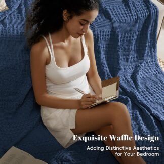 PHF 100% Cotton Waffle Weave Blanket Queen Size for Bed, Soft Lightweight & Breathable for Spring and Summer, All-Season Comfort, Luxury Aesthetic Blanket for Home Decor,...