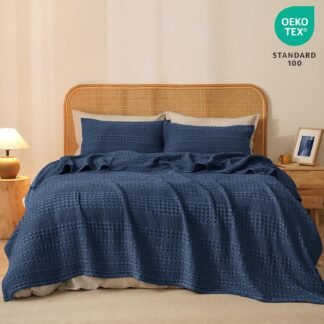 PHF 100% Cotton Waffle Weave Blanket Queen Size for Bed, Soft Lightweight & Breathable for Spring and Summer, All-Season Comfort, Luxury Aesthetic Blanket for Home Decor,...
